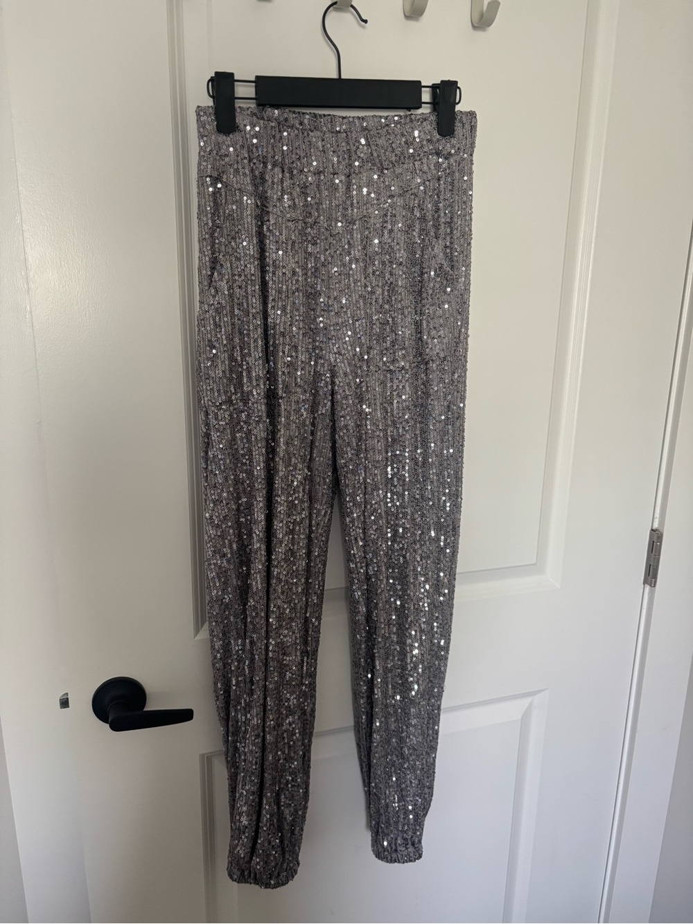 VICI Sequin Jogger Pants with Pockets- Silver